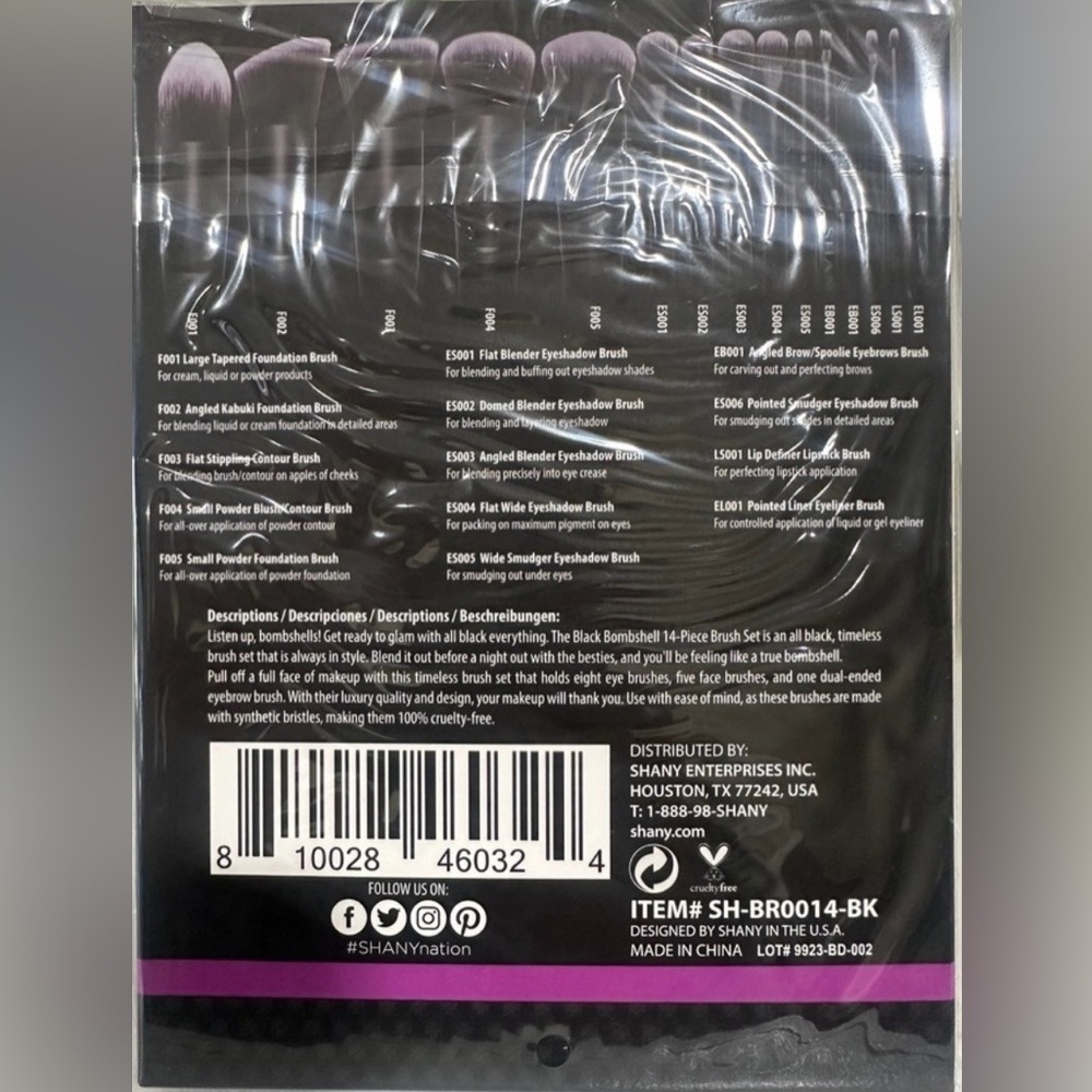 SHANY Black Bombshell 14-Piece Brush Set With Synthetic Bristles, New In Box - Picture 5 of 11